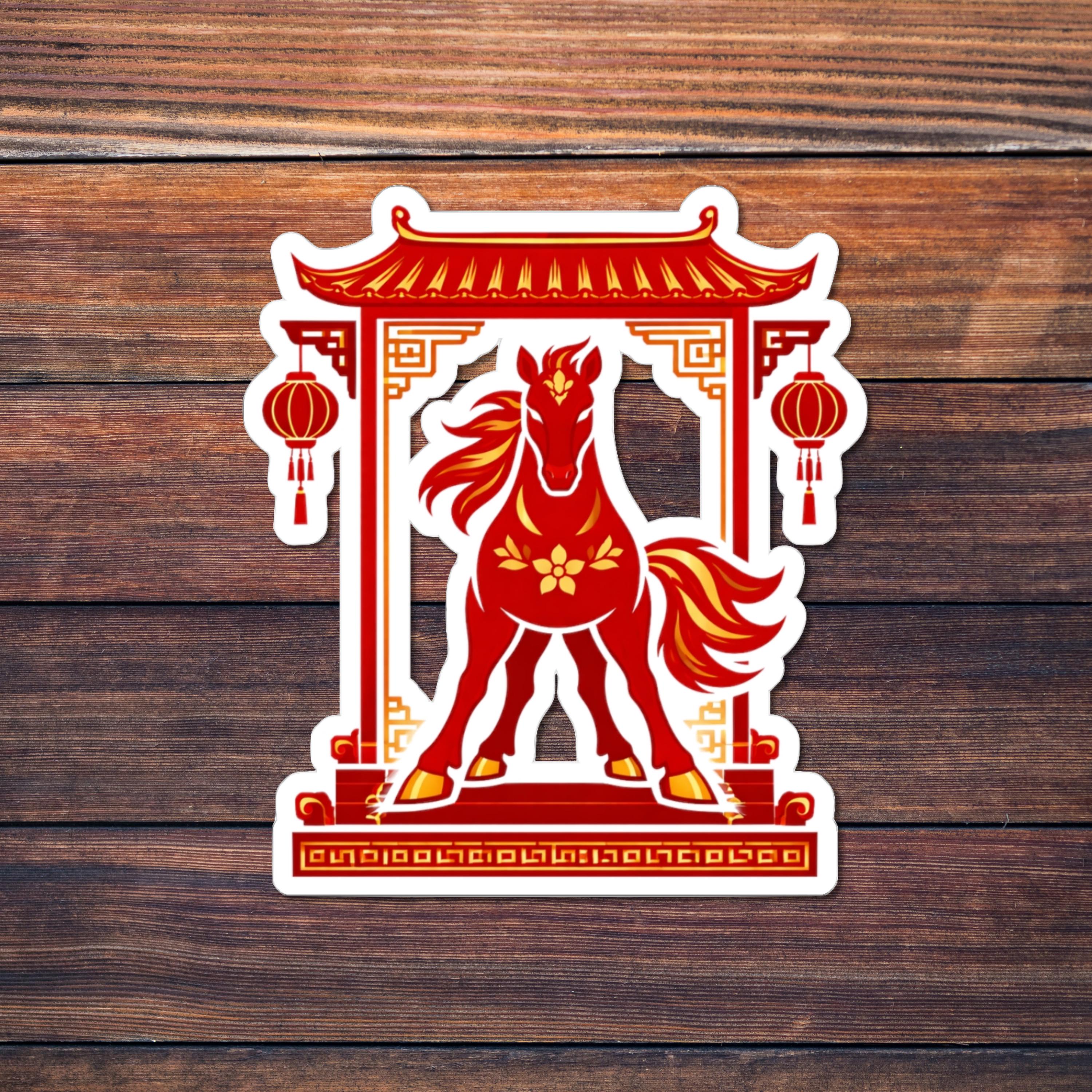 Prosperity Gate Horse Sticker, Chinese Pagoda Kiss-cut Decal
