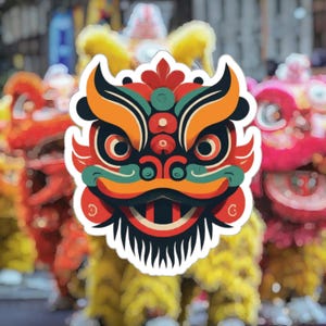 Adesivo danza del leone / Adesivo in vinile colorato, decorazione per il capodanno cinese, simpatici adesivi animali per bambini e adulti, divertente idea regalo
