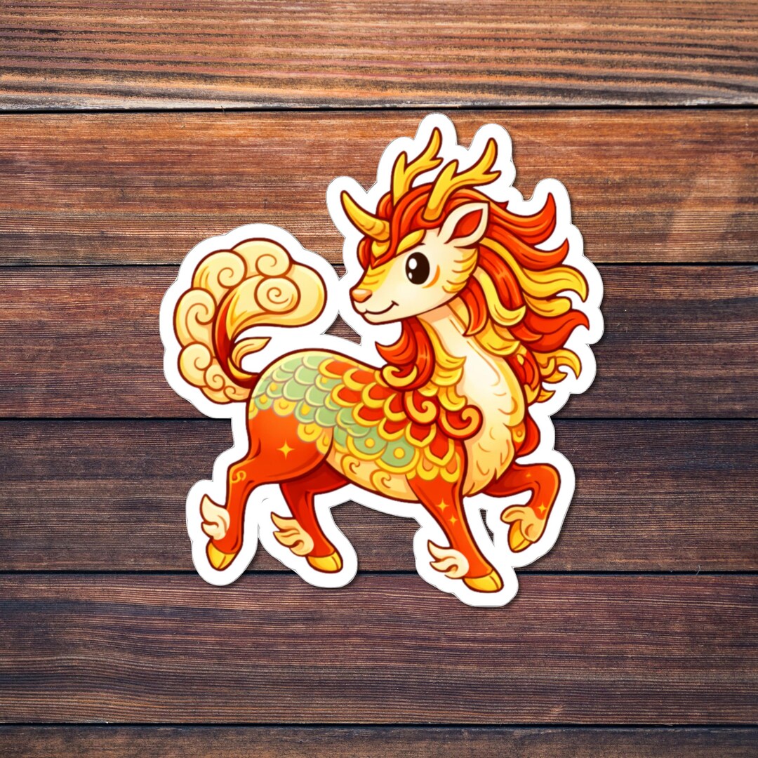 Qilin Sticker Cute Qilin Fire Deer Lunar New Year Mythical Animal Kawaii Festival ...