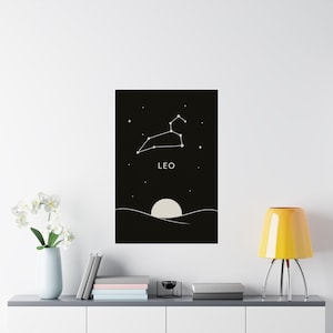 Sternbild Löwe Poster | Moderne Sternzeichen Wandkunst, minimalistisches Sternzeichen Druck, Astrologie Geschenk für sie, schwarzes Horoskop-Dekor