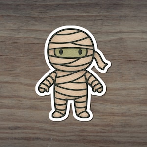Mummy Sticker, Cute Halloween Wrapped Monster Illustration, Vintage Spooky Vinyl Decal