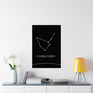 Poster Steinbock Moderne Sternzeichen Wandkunst, minimalistisches Sternzeichen Druck, Astrologie Geschenk für sie, schwarzes Horoskop-Dekor