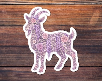 Floral Goat Sticker, Chinese Zodiac Kiss-Cut Decal, Botanical Folk Art, Year of the Goat