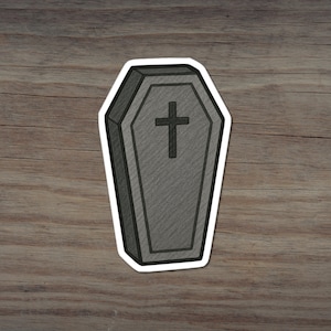 Coffin Sticker, Spooky Halloween Casket Illustration, Vintage Graveyard Vinyl Decal