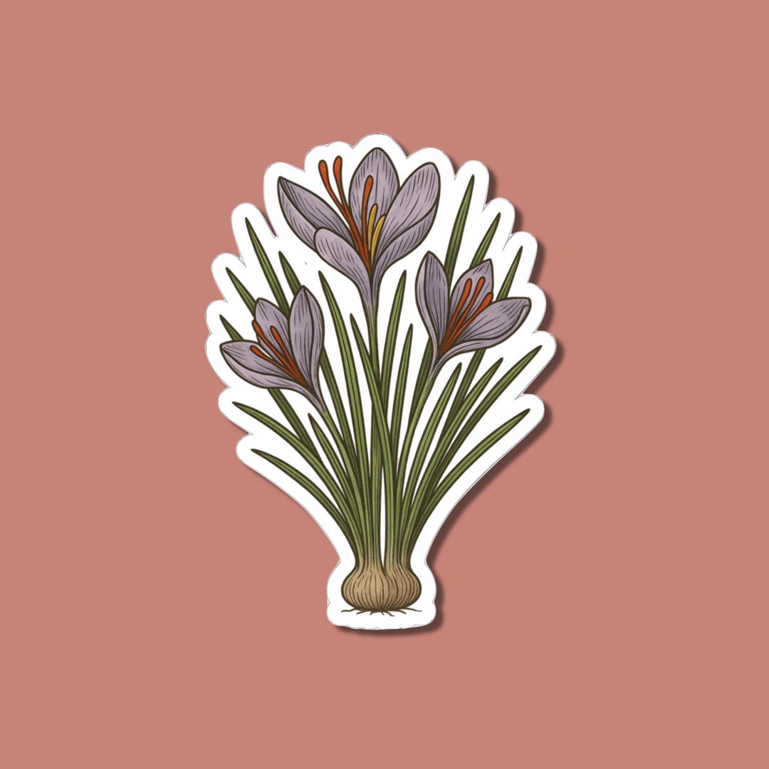 Saffron Color Sticker Saffron Sticker, Precious Spice Flower Decal, Botanical Bloom Vinyl ...