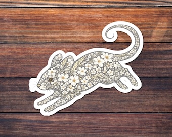Floral Rat Sticker, Chinese Zodiac Kiss-Cut Decal, Botanical Folk Art, Year of the Rat