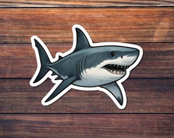 Great White Shark Sticker, Apex Predator Kiss-Cut Decal, Ocean Folk Art, Deep Sea Wildlife