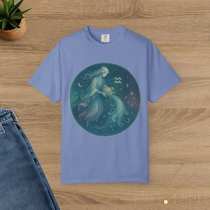 -shirt du zodiaque Verseau | T-shirt graphique mystique porteur d'eau, art de la constellation céleste, chemise astrologie signe astrologique