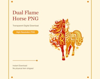 Dual Flame Horse PNG, Chinese Zodiac Clipart, Lunar New Year Fire Horse Digital Download, Transparent Art for Crafts