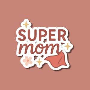 Supermom Sticker, Bold Hero Text Decal, Cape Icon Vinyl, Mom Power Gift, Fun Mothers Day Sticker
