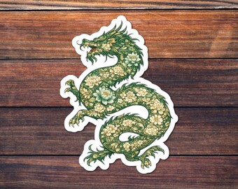 Floral Dragon Sticker, Chinese Zodiac Kiss-Cut Decal, Botanical Mythology Art, Year of the Dragon