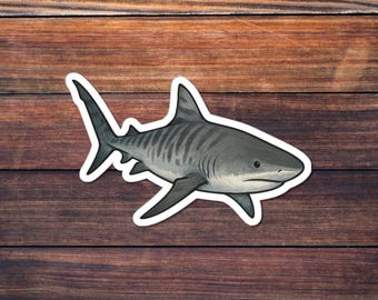 Tiger Shark Sticker, Ocean Life Vinyl Decal, Sea Predator Aesthetic, Marine Animal Sticker, Beach Vibes Gift, Watercolor Tiger Shark Art
