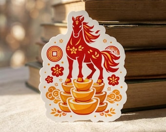 Chinese Zodiac Horse Magnet, Lunar New Year Prosperity Decor, Red Gold Lucky Horse Fridge Magnet, Feng Shui Wealth Symbol Gift
