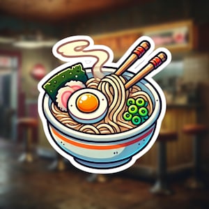 Ramen Sticker, Cute Noodles Decal, Japanese Food Vinyl, Kawaii Anime Bowl, Instant Ramen Art, Waterproof Laptop Car Sticker