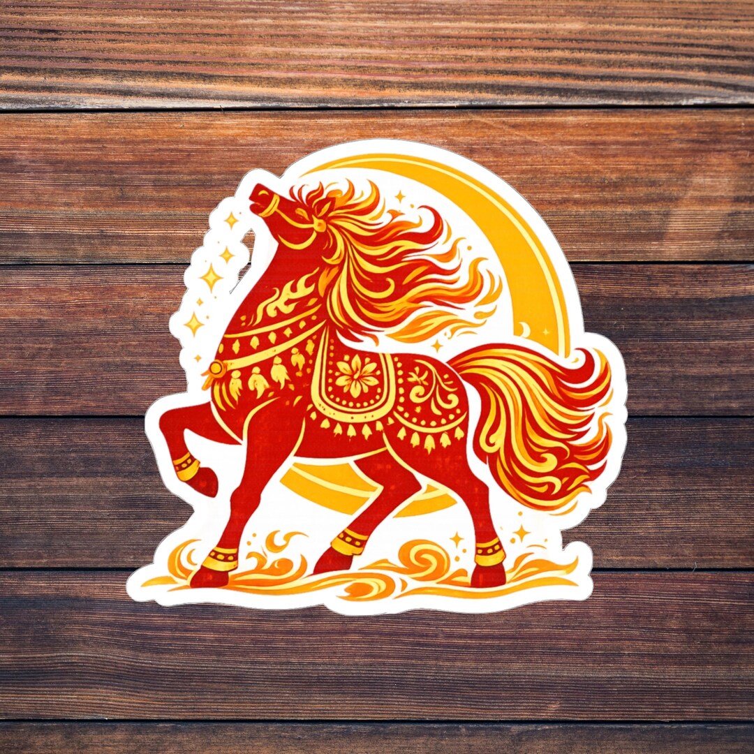 Regal Ride Decal Regal Fire Horse Sticker, Lunar New Year Zodiac Art Decal, Red Gold ...
