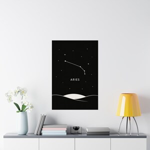 Poster Widder Sternbild | Moderne Sternzeichen Wandkunst, minimalistisches Sternzeichen Druck, Astrologie Geschenk für sie, schwarzes Horoskop-Dekor