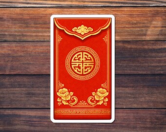 Chinese Rode Envelop Geluksgeldzakje Traditioneel Chinees Nieuwjaar Hongbao Feestelijk Gouden Ornament Welvaart Sticker