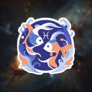 Zodiac Pisces Stickers, Astrology Decals, Horoscope Laptop Sticker, Water Bottle Label, Planner Decor, Fish Symbol Decal