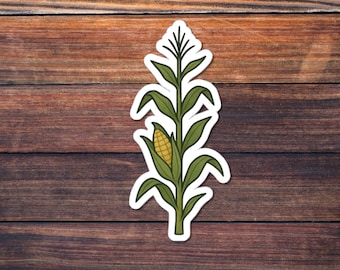 Corn Sticker, Autumn Harvest Maize Plant Illustration, Farm Fresh Vinyl Decal for Laptops, Water Bottles, Journals
