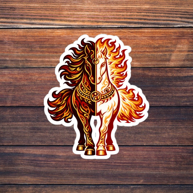Inner Outer Flame Horse Sticker Fire Horse Zodiac Balance Symbol Year of the Horse 2026 Lunar New Year Astrology Gift Decor image 1