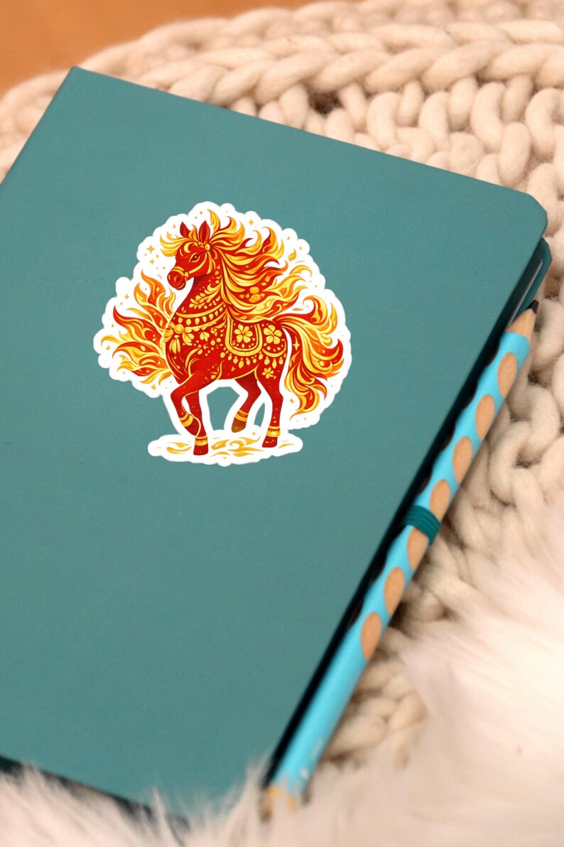 Flame Ring Fire Horse Sticker, Lunar New Year Zodiac Art, Prosperity ...