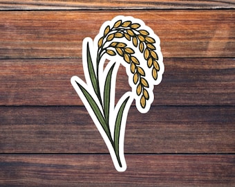 Rice Plant Sticker, Grain Crop Decal, Botanical Field Plant Vinyl, Agricultural Nature Art, Food Lover Gift, Waterproof Laptop Car Sticker