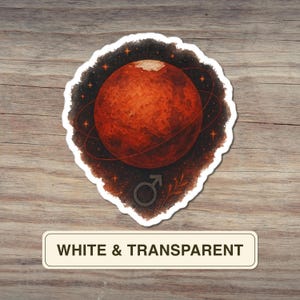 Adesivo de Planeta Marte, Adesivo de Vinil Planeta Vermelho, Arte Espacial Celestial, Símbolo de Marte, Presente Estético Astrológico para Ele
