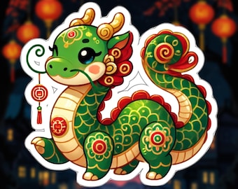Lunar Zodiac Dragon Stickers, Celestial Animal Decals, Mystical Year of the Dragon, Unique Lunar Dragon Sticker, Astrology Inspired Sticker
