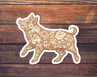 Floral Pig Sticker, Chinese Zodiac Kiss-Cut Decal, Botanical Folk Art, Year of the Pig