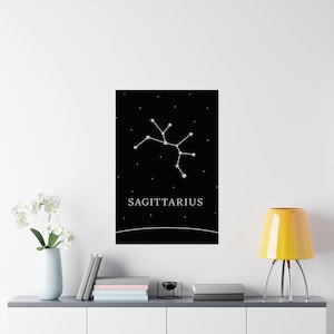 Poster Schütze Konstellation Moderne Sternzeichen Wandkunst, minimalistisches Sternzeichen Druck, Astrologie Geschenk für sie, schwarzes Horoskop-Dekor