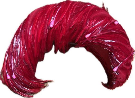Vintage Red Raven Feather & bead Fascinator Head Piece, New old stock (Kept in plastic) View 5