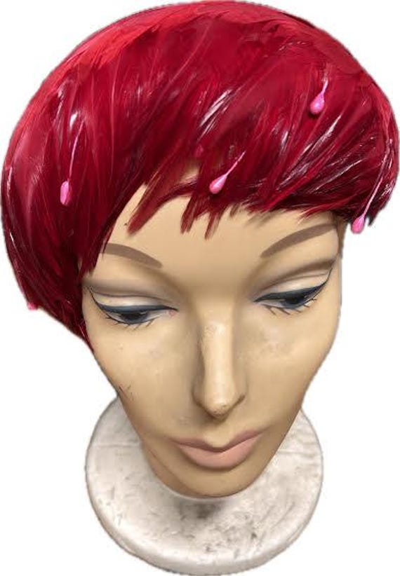 Vintage Red Raven Feather & bead Fascinator Head Piece, New old stock (Kept in plastic)