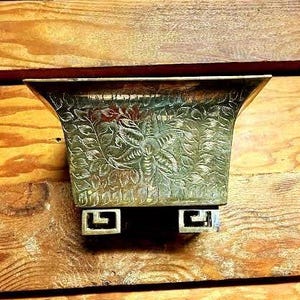 Vintage Brass Planter | Engraved Floral Motif | Hollywood Regency | Made in India