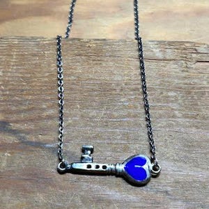 Retro Sterling Silver & Blue &quot;Key to My Heart&quot; Pendant Choker Necklace