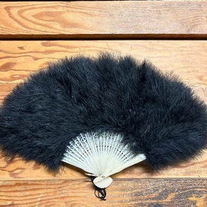 Vintage Ostrich Feather Fan Black 20” X 11” Burlesque Dance Showgirl