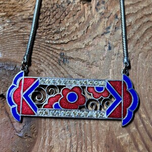 Pididdly Links Art Deco Enamel Choker, Red Blue Floral, 1970s - Etsy