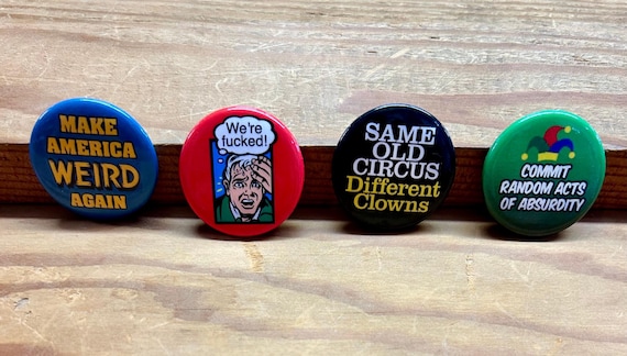 Retro Pinback Buttons Set of 4 (New Old Stock) - image 1