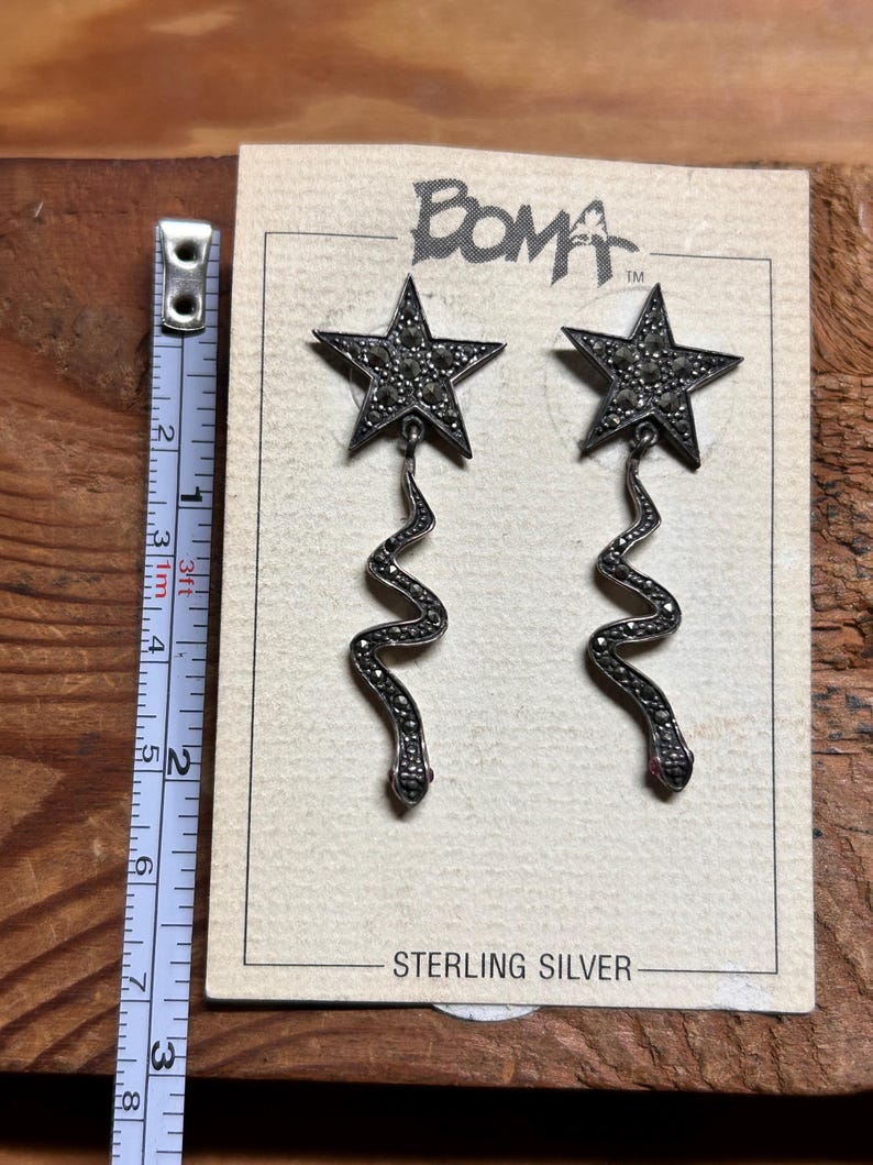 Rare Original BOMA Sterling Silver & Marcasite Shooting Star Vintage "Post" Earrings image 2