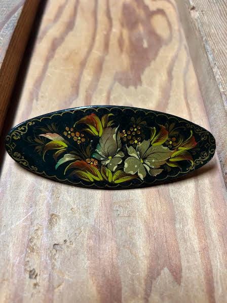 VINTAGE RUSSIAN HAND PAINTED & LACQUERED WOOD HAIR Barrette Russian Hand Painted Hair Barrette - Etsy main image 3