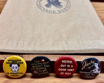 Retro Pinback Buttons Set of 4 (New Old Stock)