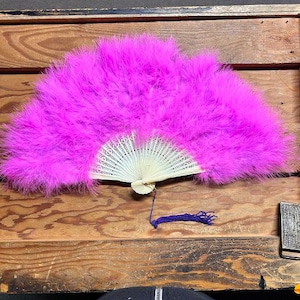 Vintage Ostrich Feather Fan HOT PINK 20” X 11” Burlesque Dance Showgirl