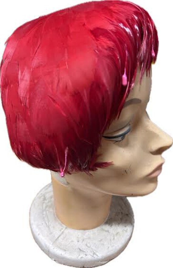 Vintage Red Raven Feather & bead Fascinator Head Piece, New old stock (Kept in plastic) View 2