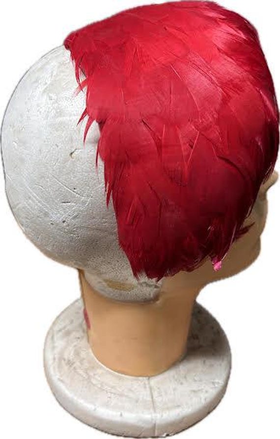 Vintage Red Raven Feather & bead Fascinator Head Piece, New old stock (Kept in plastic) View 3
