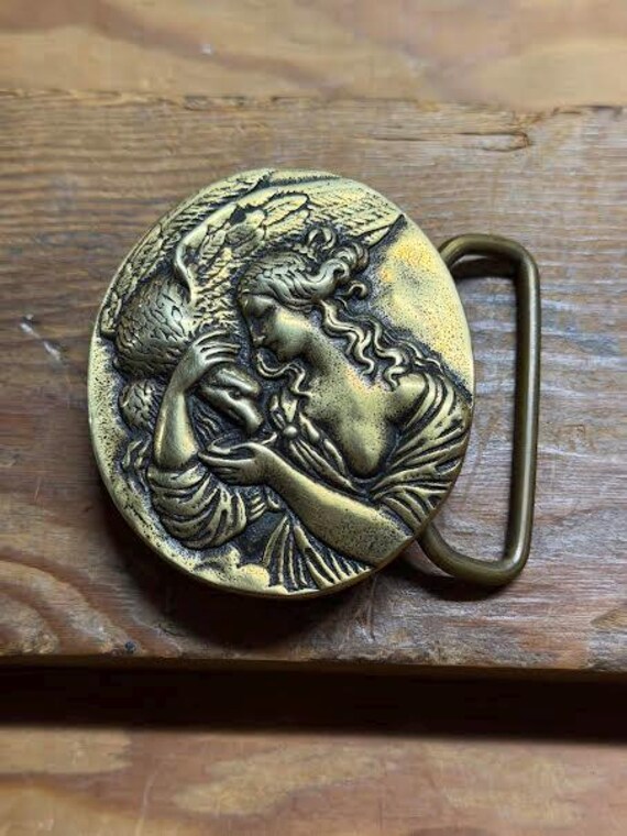 Vintage Solid Brass BTS Belt Buckle Goddess Hebe Cup Bearer  display picture 3