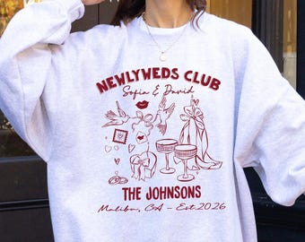 Frisch vermählte Club-Pullover, Flitterwochen-Paar Passendes Sweatshirt, Gerade verheiratet Rundhalsausschnitt, Jungvermählten Geschenke für Paare