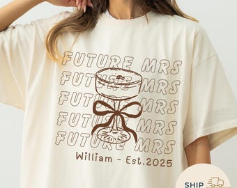 Gepersonaliseerde T-shirt Bride To Be, shirt Espresso Martini bruid, shirt toekomstige mevrouw, T-shirt Comfort Colors Wifey, nieuw verloofde cadeaus