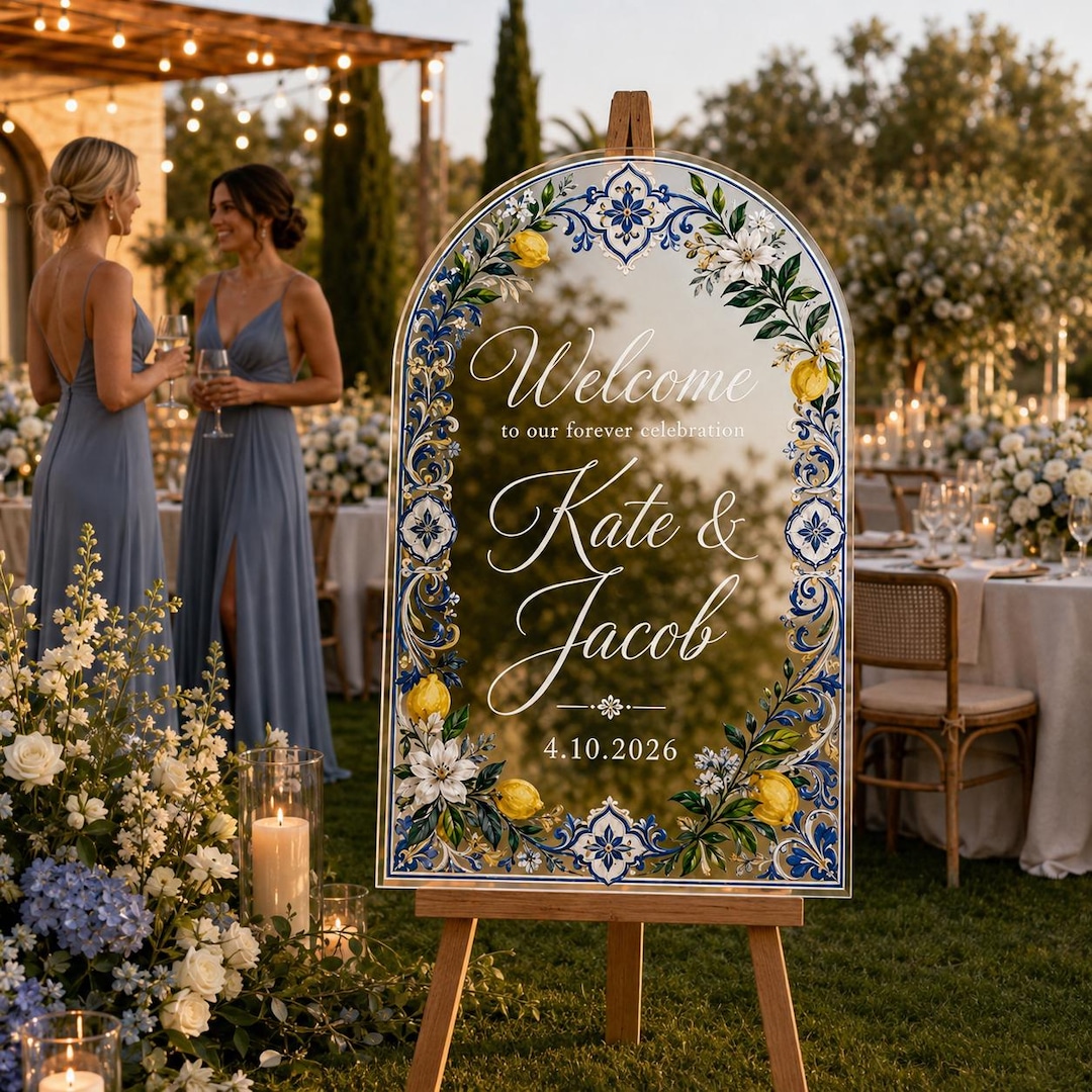 Personalized Wedding Welcome Mirror Sign, Lemon Tile Acrylic Arch Sign ...