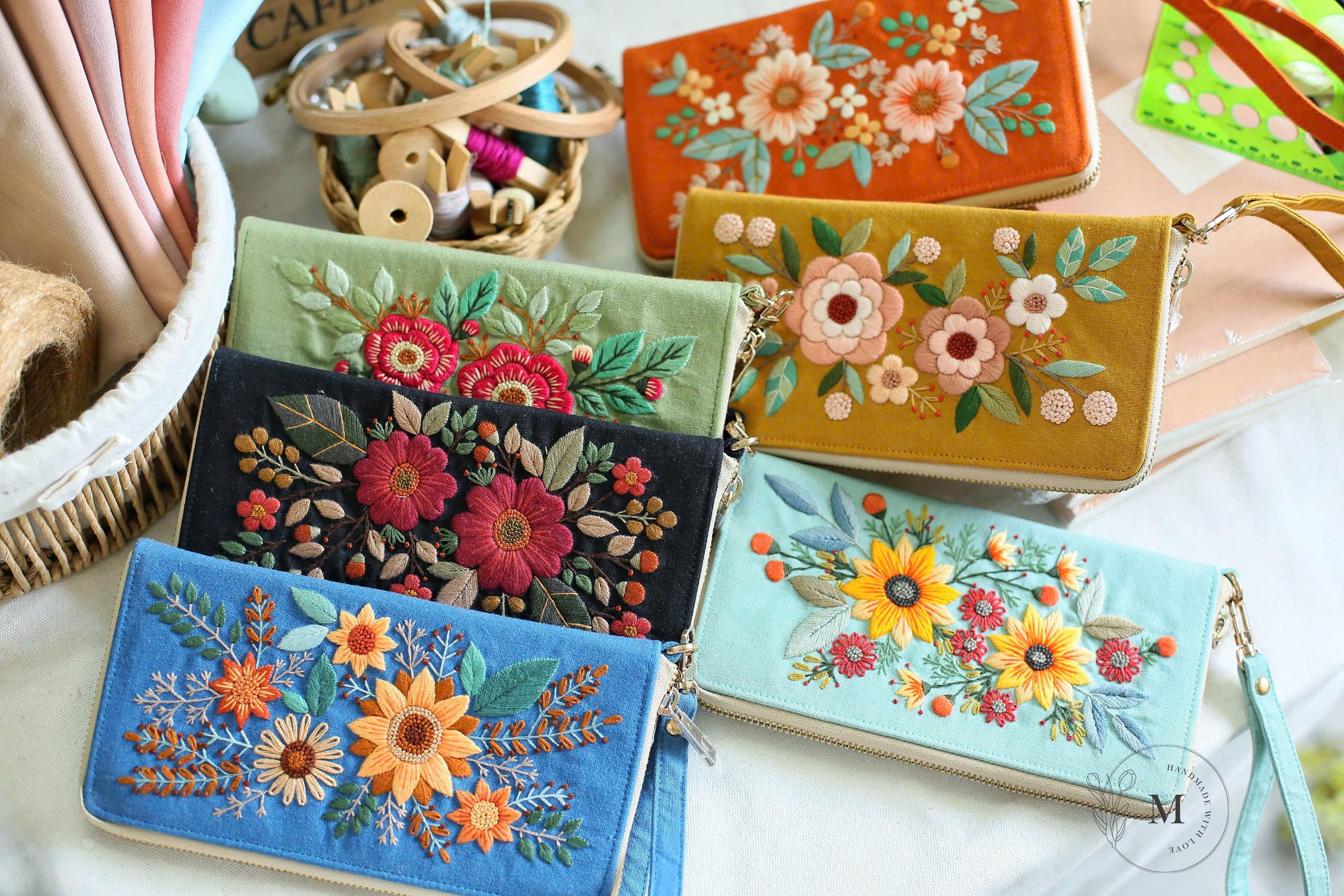 Personalized Hand-Embroidered Linen Wallet, Custom Name Travel Clutch, Handmade Fabric Purse, Rustic Gift for Her, Eco-Friendly Wallet