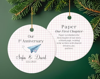 Personalized First Anniversary Ornament, Paper Wedding Anniversary Ornament,  1st Anniversary Gift, Anniversary Gift for Husband Wife