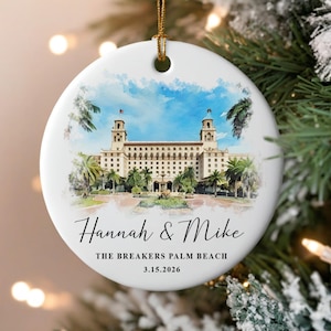 Personalized Wedding Venue Watercolor Ornament, Wedding Location Ornament, Newly Wed Keepsake, Just Married Gift